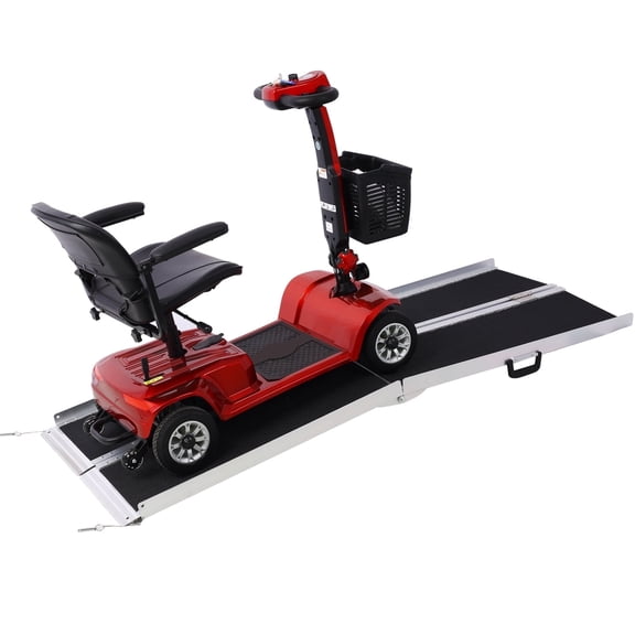 Segmart 4' Adjustable Wheelchair Track Ramps, Portable Aluminum Ramp Pair, 700 lb Capacity, Non-Skid Surface for Steps, Curbs,Vans & Mobility Scooter