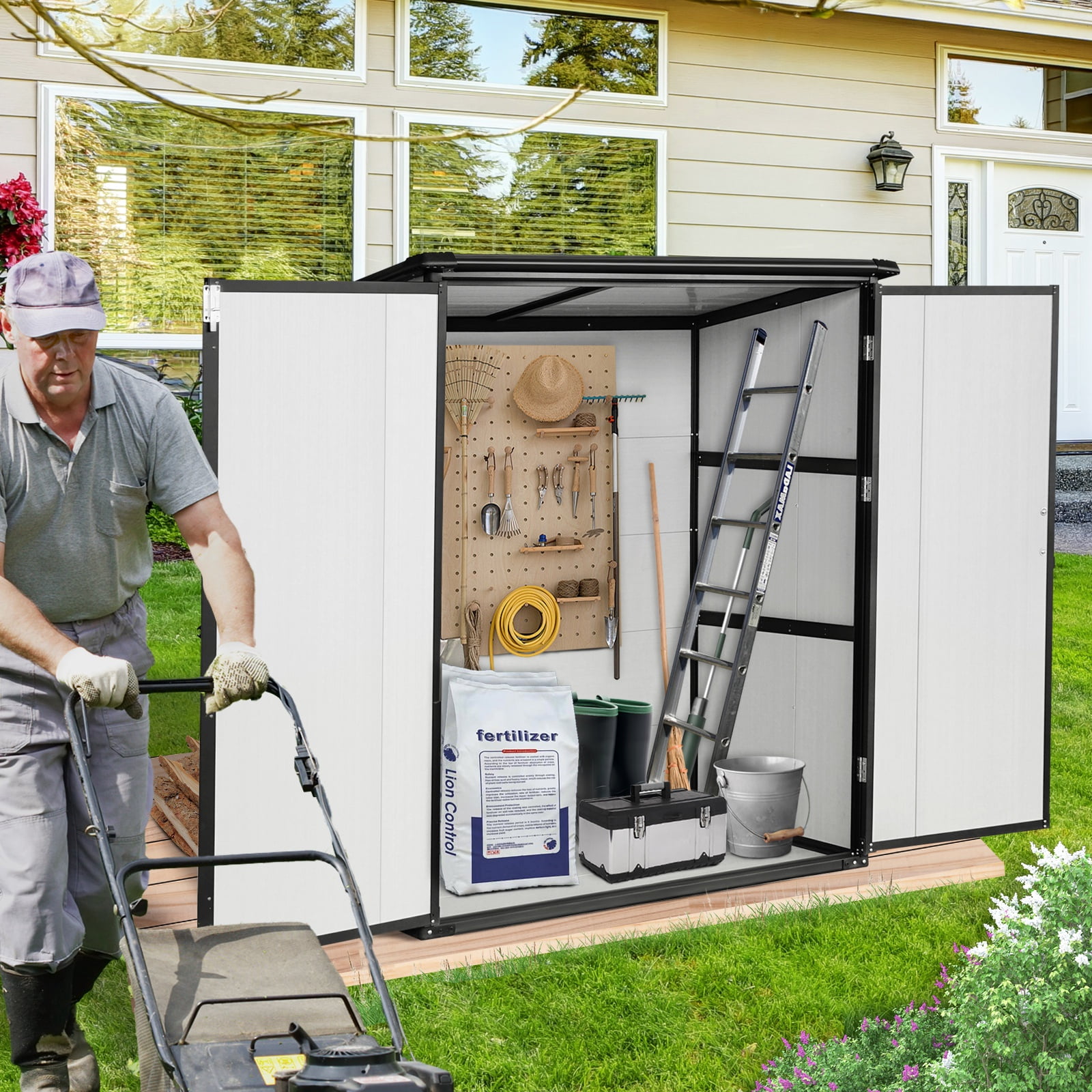 Segmart 5x3FT Outdoor Storage Resin Shed with Reinforced Floor, Outdoor ...
