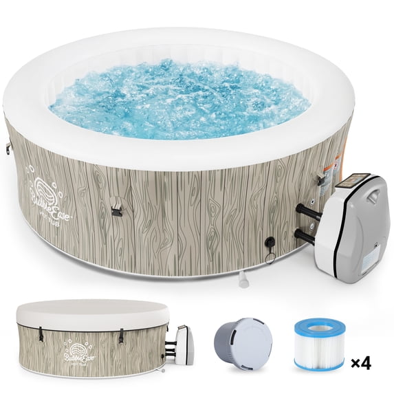 Segmart 6-8 Person Inflatable Hot Tub, 80-inch Round Outdoor Portable Spa with 140 Bubble Jets, Heating & Filtration System, 104°F Max Temp, Backyard Blow Up Hot Tub with Cover, Easy-Setup