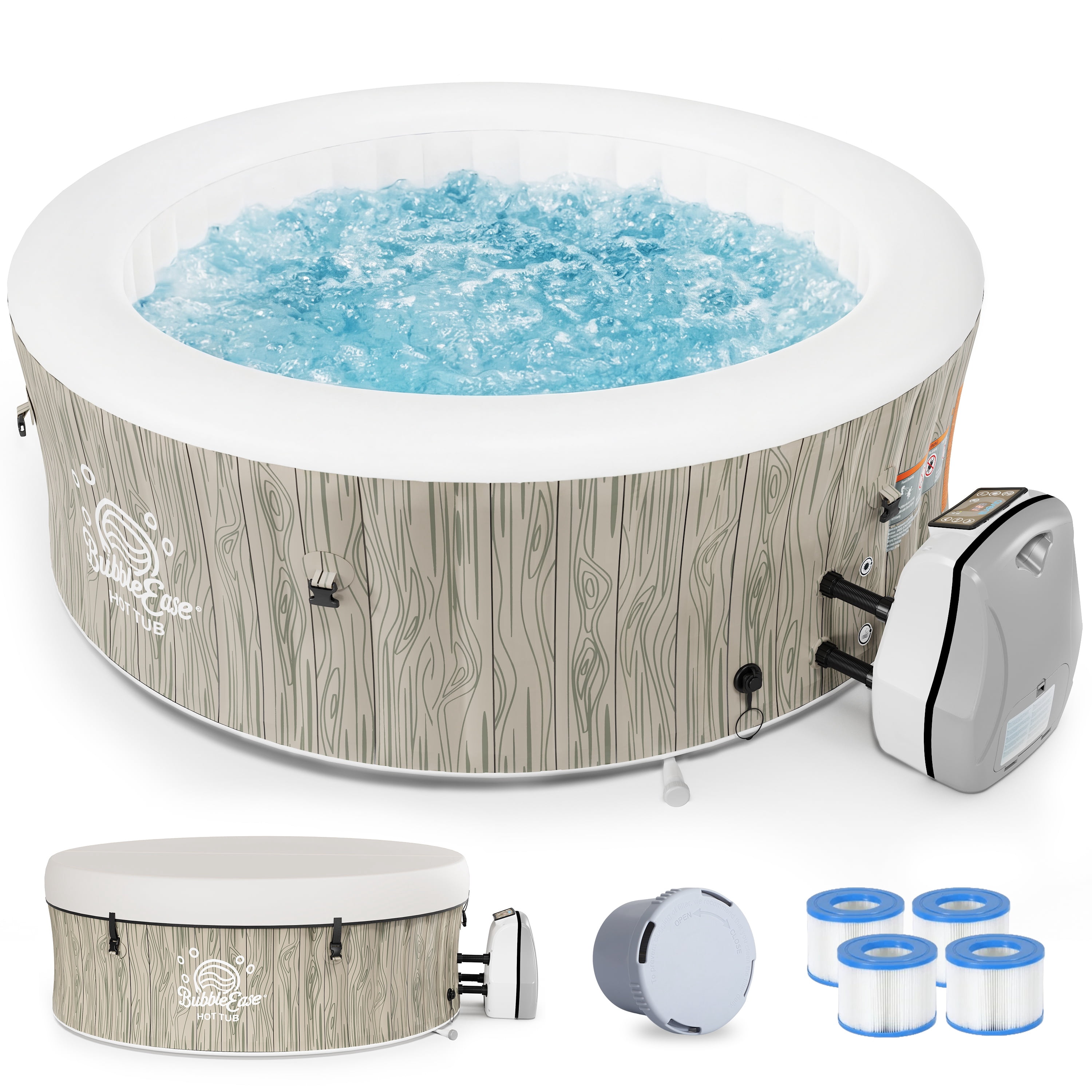 Segmart 6-8 Person Inflatable Hot Tub, 80-inch Round Outdoor Portable Spa with 140 Bubble Jets, Heating & Filtration System, 104°F Max Temp, Backyard Blow up Hot Tub with Cover, Easy-Setup