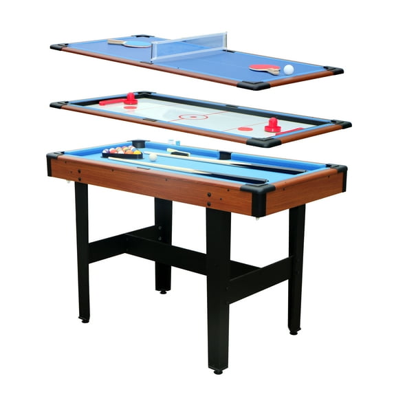Segmart 4.8ft Pool Table for Home, Portable 3-in-1 Multi Game Table Combo Set - Billiards, Glide Hockey, Table Tennis for Home & Game Room, Full Set of Balls, Cue Sticks, Chalk and Felt Brush,Blue