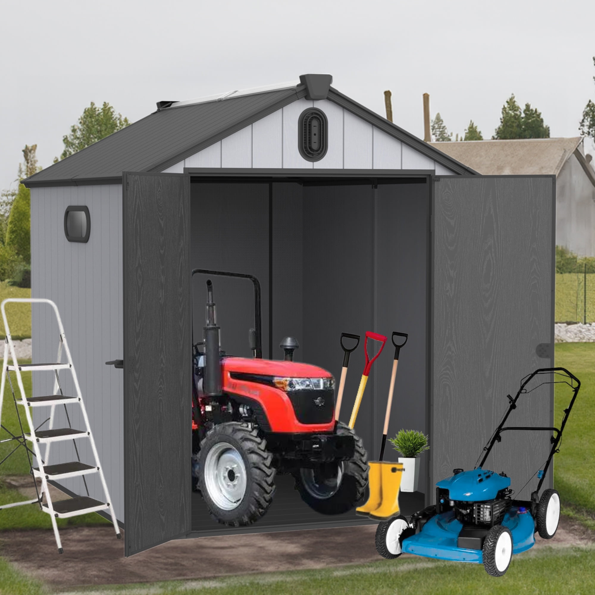 Segmart 8' x 6' Plastic Outdoor Storage Shed with Floor, All-Weather ...