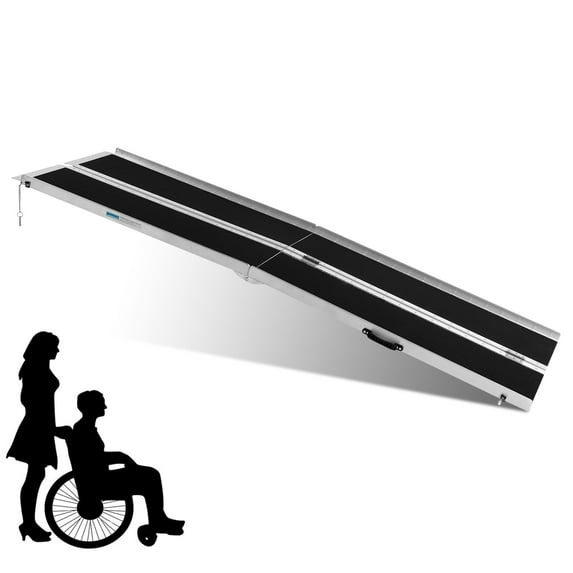 Segmart 8FT Wheelchair Ramp for Steps, Portable Non-Skid Aluminum Mobility Scooter Ramp for Home Doorways, Folding Scooter Ramp for Car, Doorways, Curbs, Stairs, 600 Lbs, Black