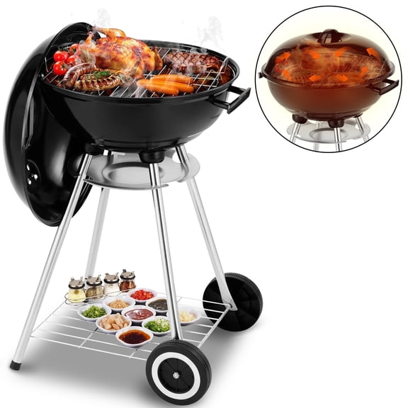 Segmart BBQ Charcoal Grill for Outdoor, 18 Inch Portable Kettle Charcoal Grill with Wheels, Barbecue Oven for Patio, Backyard, Camping, Black