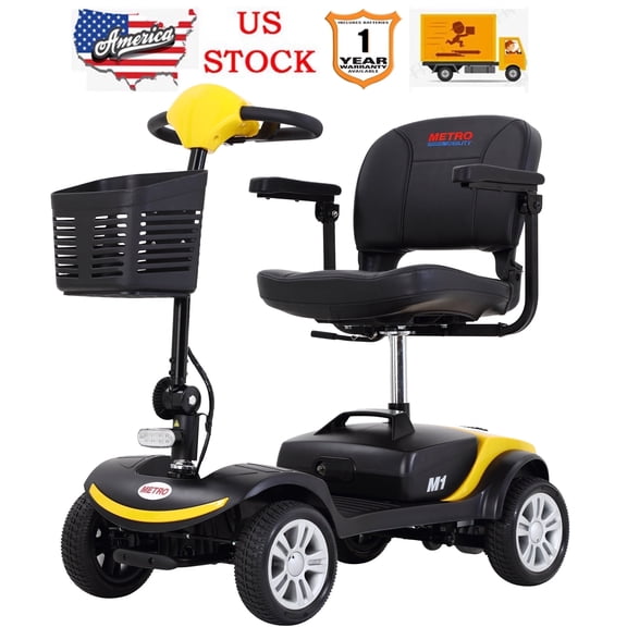 Segmart Compact Mobility Scooters for Senior, Heavy Duty Electric Scooters with 20''W Armrest, Rear Suspension, Detachable Basket, Front Rear Light, Yellow