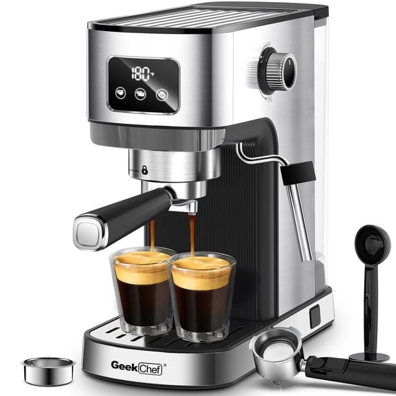 Fully Automatic Espresso Machine, SEGMART 20 Bar Stainless Steel Automatic Coffee Maker with Automatic Cleaning Function, 20 Cup Espresso, Americano, Long Coffee, Built-in Grinder, Black, SS1085