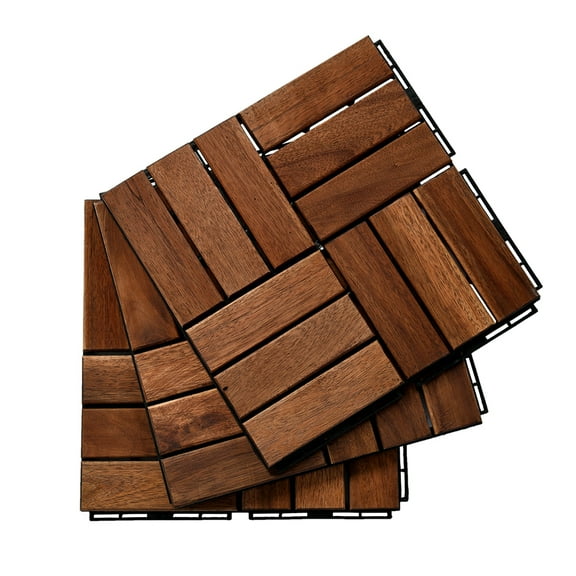 Segmart Deck Tiles, 12"x12" (10 Pack) Patio Pavers Solid Wood Outdoor Flooring Interlocking Patio Tiles, Checker Pattern Decking, Waterproof Balcony Flooring, Natural Color, SS2010