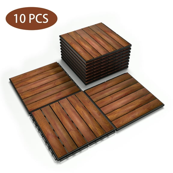 Segmart Deck Tiles, 12"x12" (10 Pack) Patio Pavers Solid Wood Outdoor Flooring Interlocking Patio Tiles, Striped Pattern Decking, Waterproof Balcony Flooring, Natural Color, SS2022