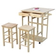 thumbnail image 1 of Segmart Drop-Leaf kitchen Island Cart with Dining Table and Bar Stools, Rolling Kitchen Trolley Cart with 2 Storage Drawers, Heavy Duty Wooden Square Kitchen Breakfast Cart for Small Space, L1790, 1 of 10