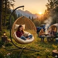 thumbnail image 1 of Folding PE Rattan Hanging Egg Chair with Stand, Yellow Indoor & Outdoor Hammock Swing Basket Chair, Aluminum Steel Frame for Patio, Balcony, Backyard, Bedroom, 1 of 7