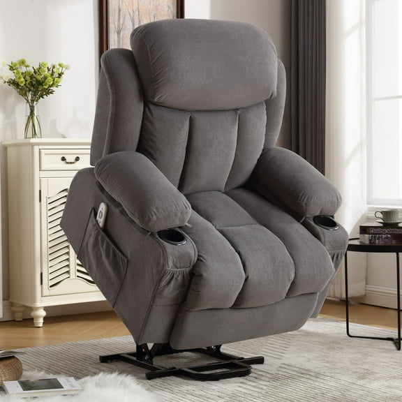 Segmart Electric Power Lift Overstuffed Fabric Recliner Chair with USB Port, Gray
