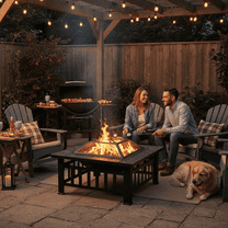 Segmart Fire Pit for Outside, 32'' Outdoor Wood Burning Fire Pit with Mesh Lid & Poker, Firepit Bowl with Spark Screen for Backyard Garden Patio Bonfire, Black