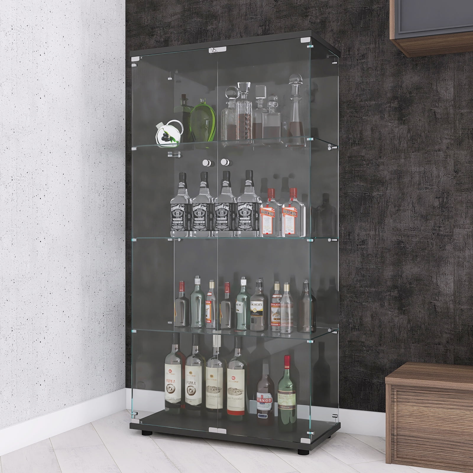 Segmart Lighted Corner Curio Cabinet, Glass Display Case with Built-in Lights, Adjustable Shelves & Mirrored Back, for Living Room, Bar, Antique & Wine Collection