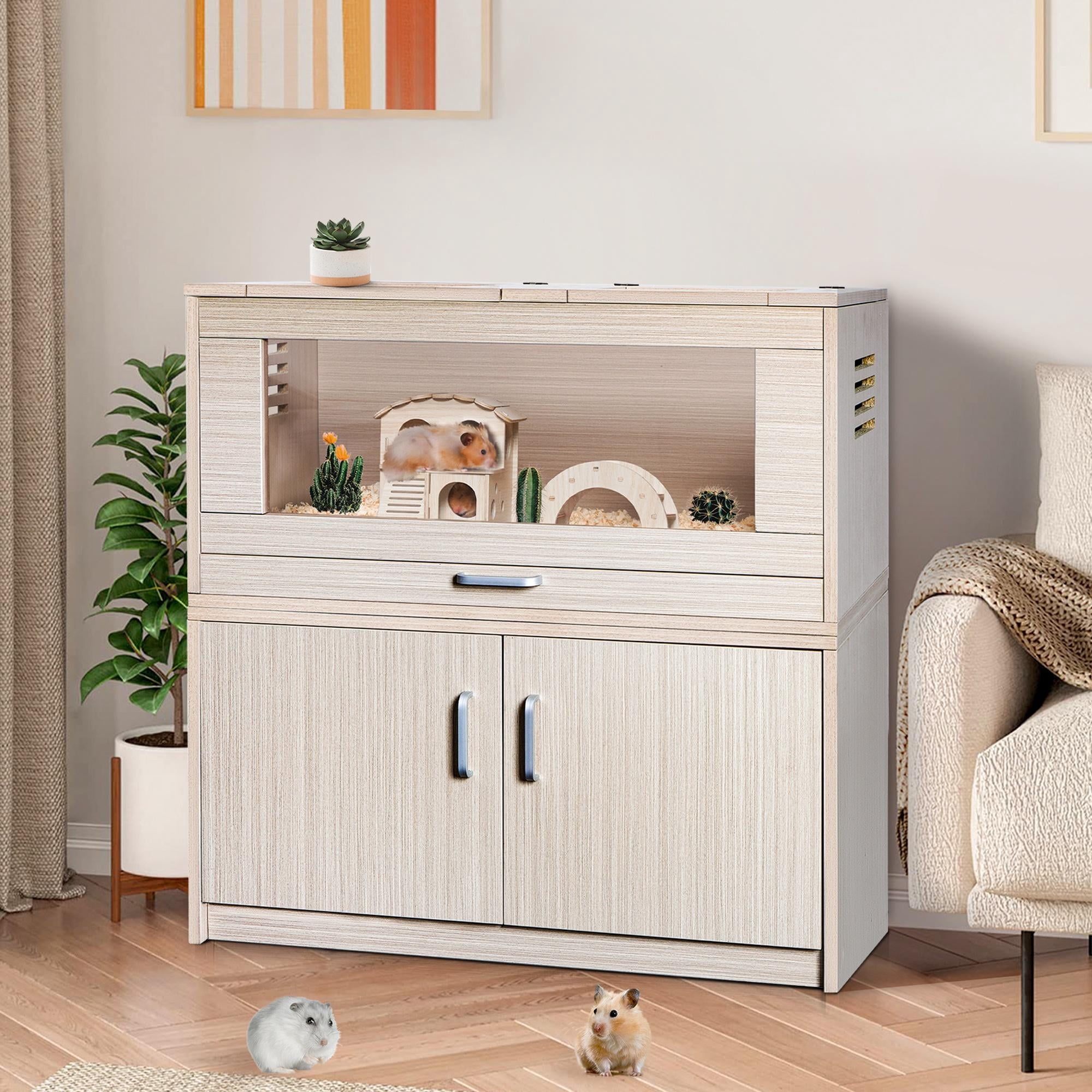 Segmart Large Hamster Cage, Wooden Storage Cabinet, Openable Top, Front ...