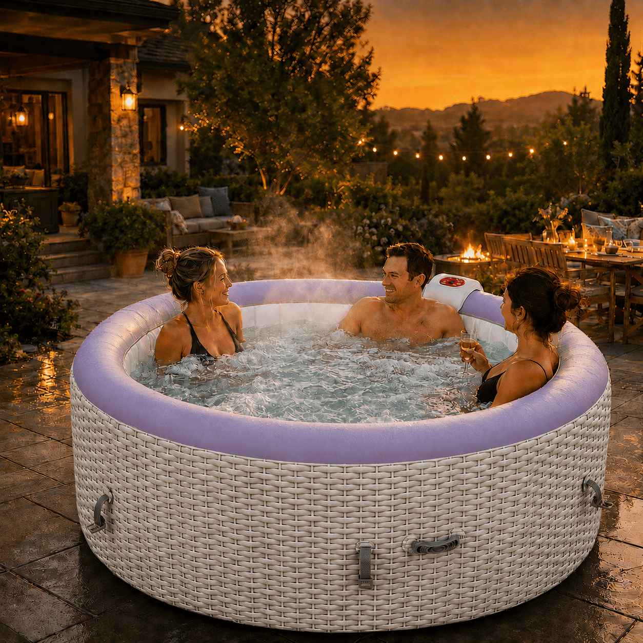 Segmart Inflatable Hot Tub for 2-4 People, Portable Outdoor Spa w/Built-in Pump, Home Spa Tub w/ 110 Bubble Jets, Heating & Filtration System, Includes Cover, Ground Mat & 2 Cup Holders