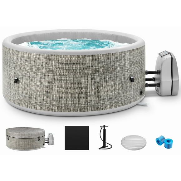 Segmart Inflatable Hot Tub, 3 to 5 Person Outdoor Hot Tub Spa, Portable Round Hot Tub w/100 Jets, Heater Pump, Tub Cover, Ground Cloth, 211Gal Capacity, Fits for Backyard, Patio