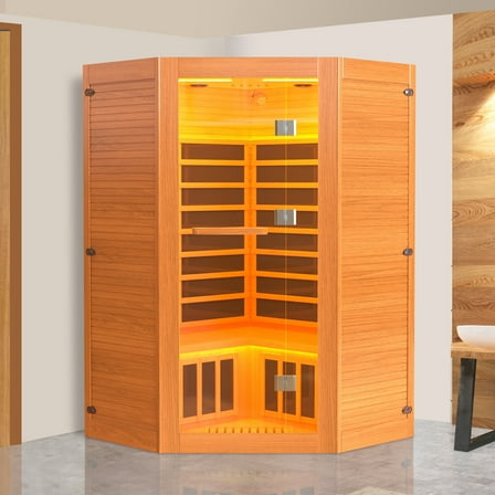 Segmart Infrared Sauna, Home Sauna Spa for 2-3 Person, 2100W Far Infrared Sauna Room with 7 Heating Panels, Tablet Holder, Cup Holder, Bluetooth Speakers, 7 Color Ambient LED Strips