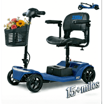 Segmart Foldable 4 Wheel Mobility Scooter for Seniors & Adults,Portable Electric Powered Scooter with 15 Miles, Anti-Tip Wheels, 330 lb Capacity, LED Headlight & Front Basket,Blue