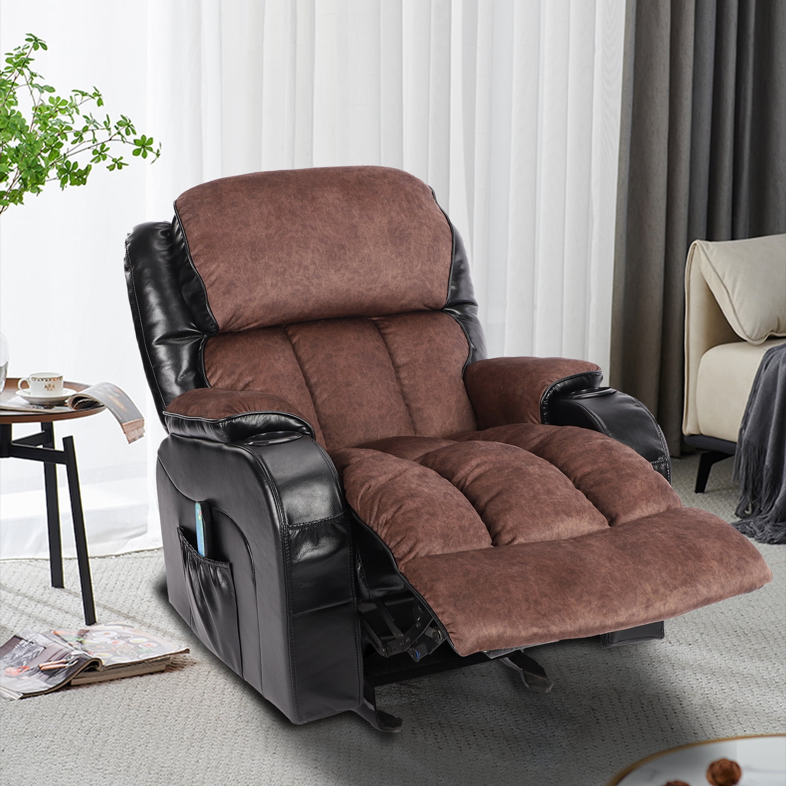 FDW Wide Reclining Leather Chair with Footstool Black Walmart