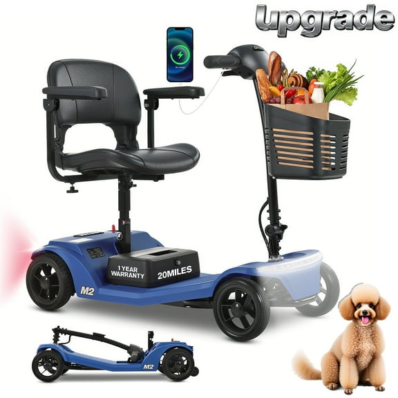 Segmart 4 Wheel Mobile Scooter for Seniors,Collapsible Mobility Wheelchair for Adults,Blue