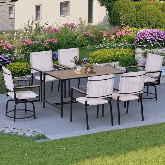Segmart 7 Pieces Outdoor Dining Set,Patio Dining Table Set for 6 Person, Patio Table and Chairs Set with Textilene Armchairs, Conversation Furniture Set for Backyard, Poolside, Pink
