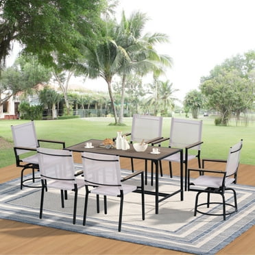 Segmart Outdoor Dining Set for 6 Person, Patio Table and Chairs Set with Textilene Armchairs, Conversation Furniture Set for Backyard, Poolside, Gray