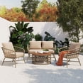 thumbnail image 1 of Segmart Outdoor Patio Conversation Set, 4PCS Outdoor Patio Rattan Sofa Set, Poolside Furniture Set for 4, Outdoor Cushioned Seating Group with Coffee Table, Brown, 1 of 9