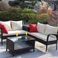 thumbnail image 1 of Segmart Outdoor Patio Conversation Set, Segmart 4PCS Outdoor Patio Rattan Sofa Set with Side Storage Box, Poolside Furniture Set for 4, Wicker Coffee Table, Beige and Brown, 1 of 8