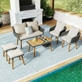 thumbnail image 1 of Segmart 6 Piece Patio Furniture Sofa Set,Outdoor Rope Furniture Acacia Wood Cool Bar Table with Ice Bucket,Sectional Conversation Set with Stools for Backyard Porch,Black & Beige, 1 of 8