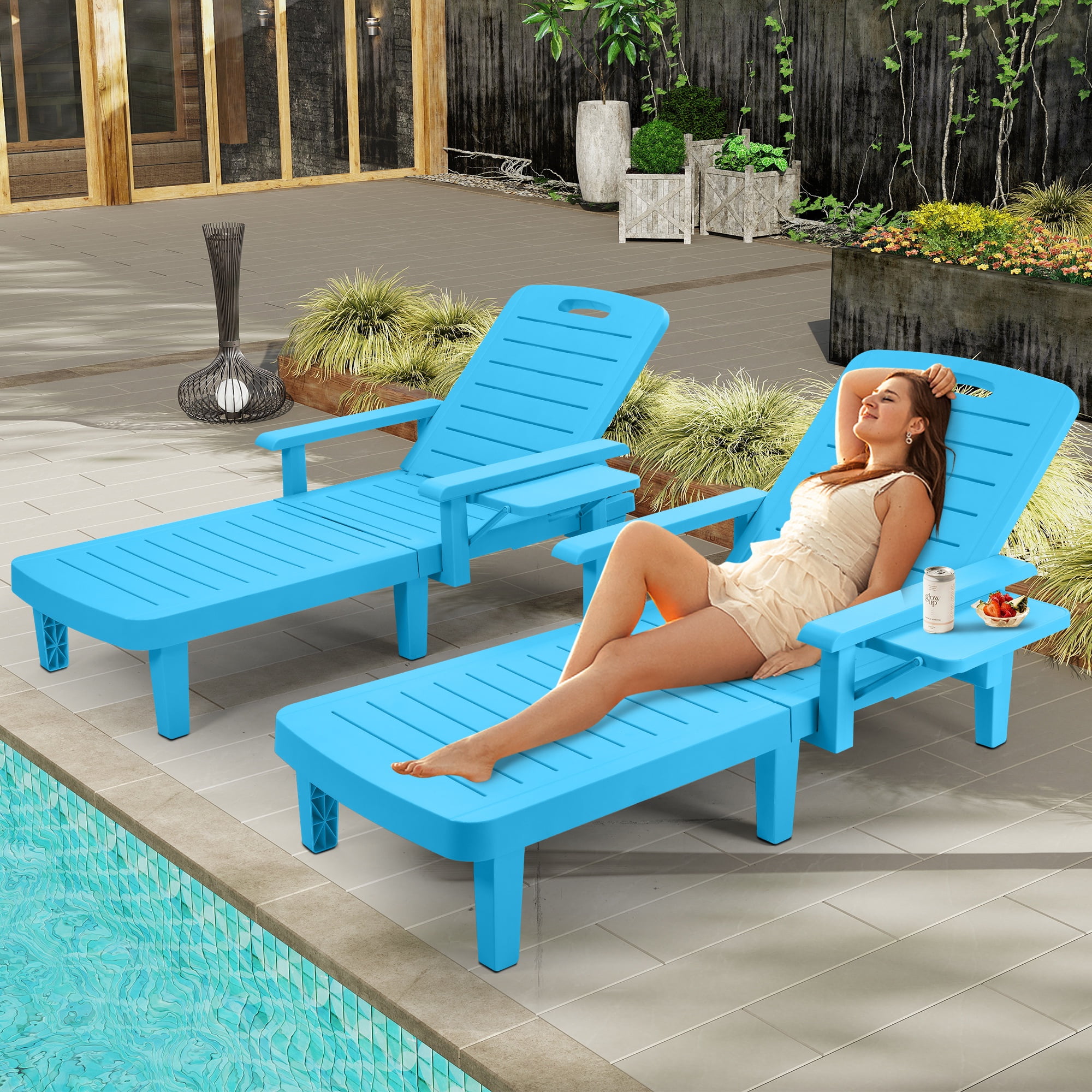 Segmart Patio Chaise Lounge Chairs Sets of 2 for Outside Outdoor Lounge Chair with 5 Positions Adjustable Backrest Weather Resistant Pool Lounge