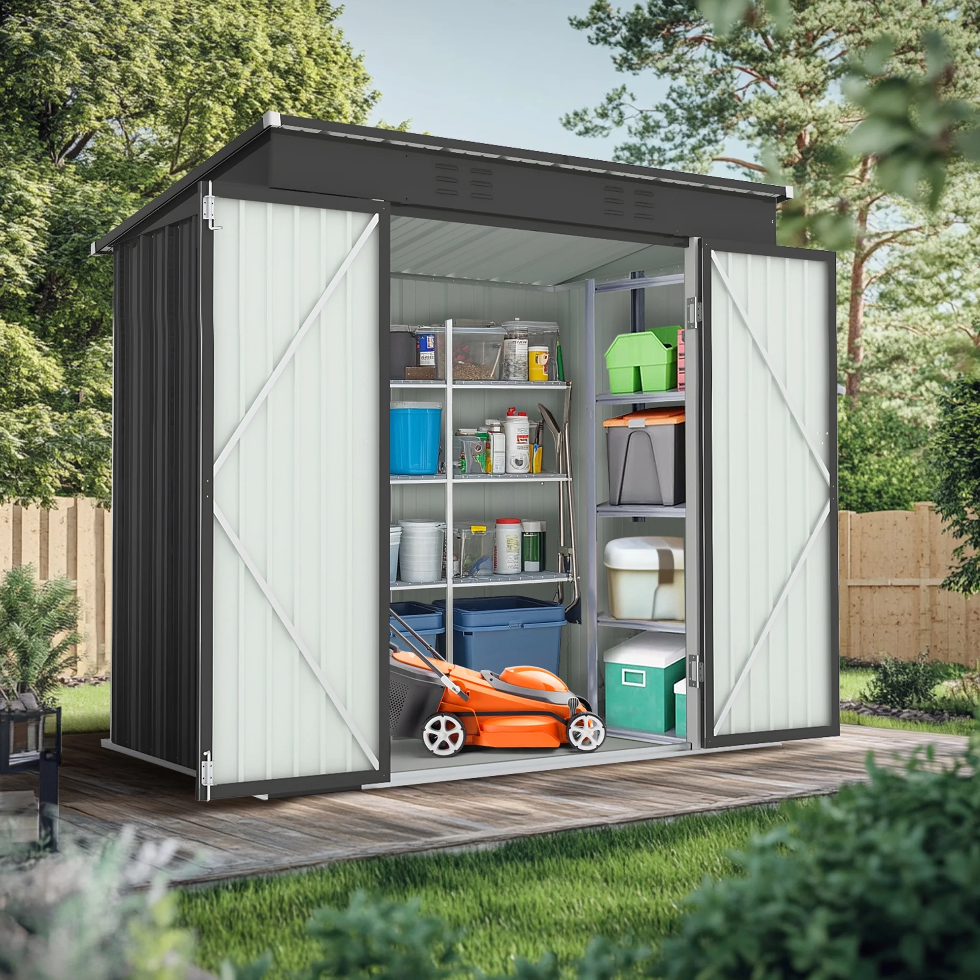 Segmart Outdoor Storage Shed, 6x4FT Galvanized Steel Metal Bike Shed with Lockable Door, Waterproof Outdoor Garden Storage Tools Shed with Apex Roof, for Garden, Backyard, Gray