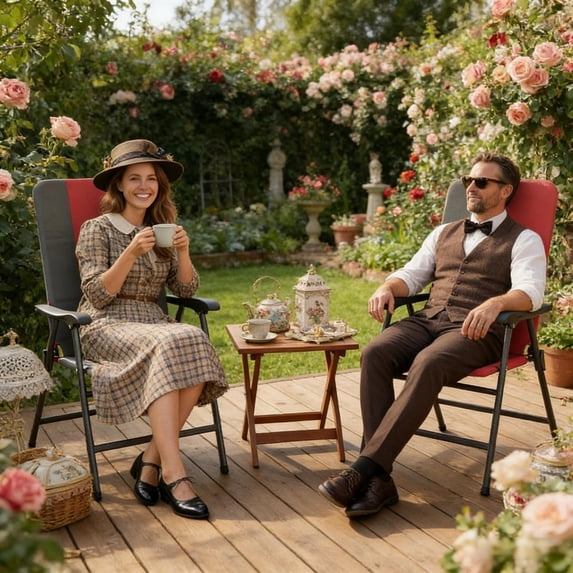 Folding Lawn Chairs Set of 2 – Padded Outdoor Patio Chairs with High Back and Armrests, Portable Camping Chairs for Beach Park Picnic, Supports 264 lbs