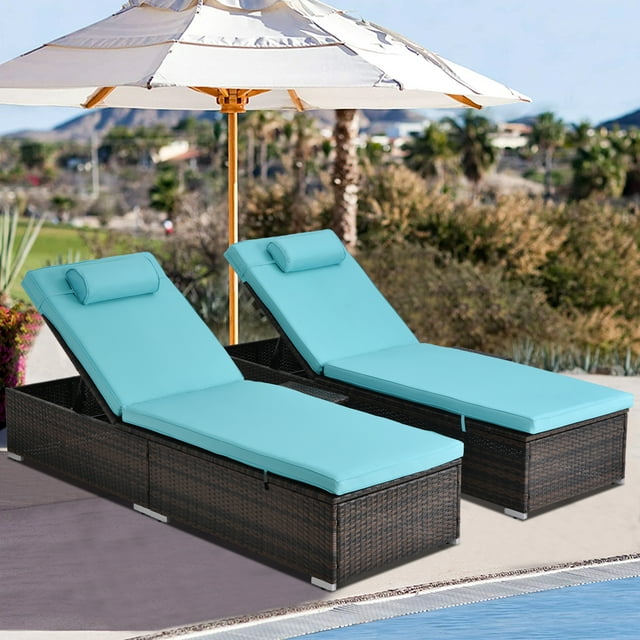 Segmart Patio Lounge Chairs Furniture Set, Adjustable Pool Reclining Chaise Lounge Chairs with Side Table, Folding Outdoor Recliners for Outside, Blue, SS2345
