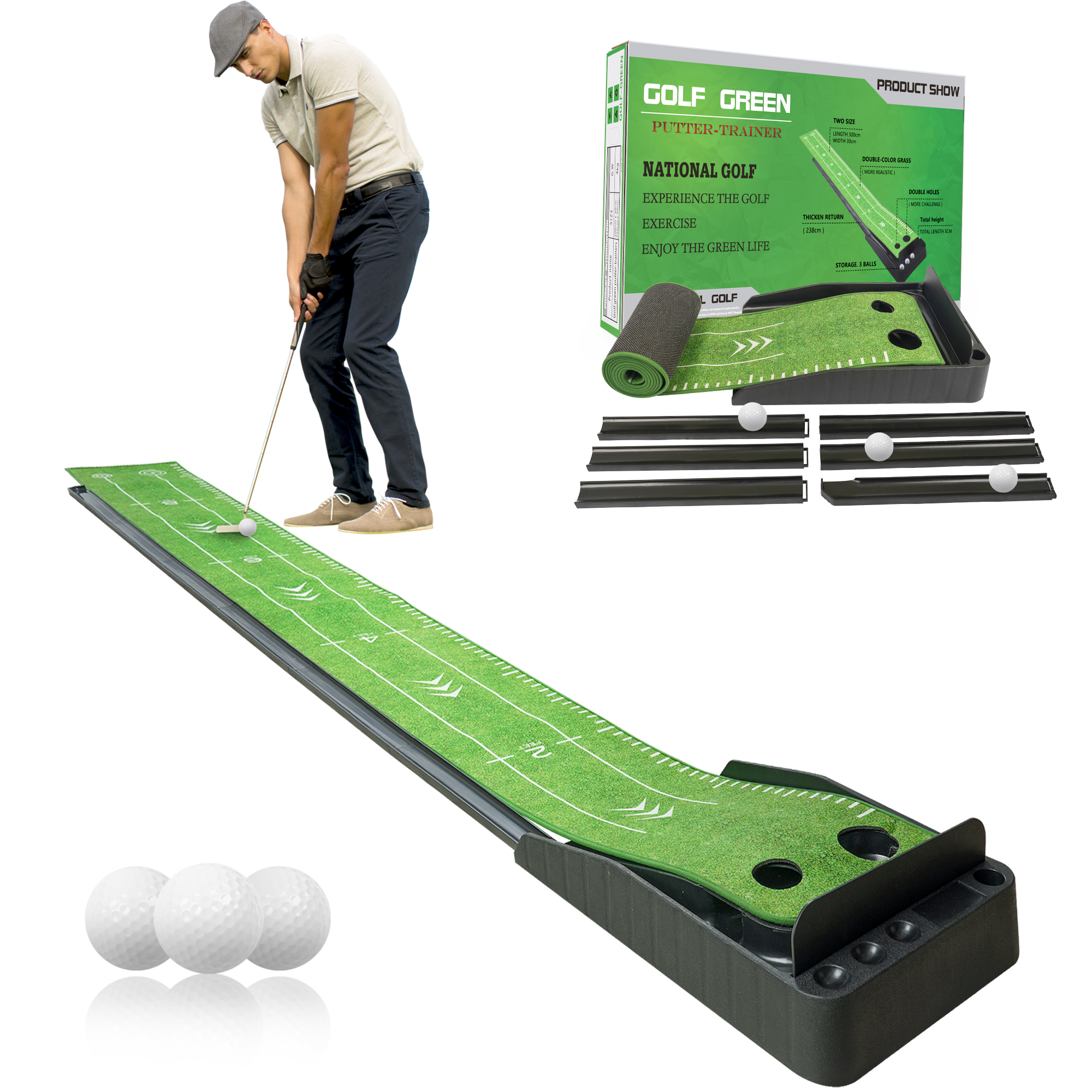 Segmart Putting Green Golf Mat for Indoors, Golf Training Bundles with 3 Bonus Balls, Improve Accuracy and Speed, Auto Ball Return, Indoor/Outdoor Practice Golf Accessories Golf Gift for Men - image 1 of 9