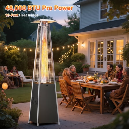 Segmart Pyramid Patio Heater, 48,000 BTU Outdoor Propane Heater with Wheels, Auto Tip-Over Safety & Ground Stakes, Quartz Glass Tube Portable Heater for Home and Commercial Use - Gray