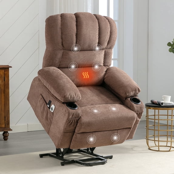 Segmart Power Lift Recliner Chair for Elderly with Massage & Heat, 350lbs Capacity, Soft Linen Fabric, Remote Control, USB Port, Brown – Electric Lounge Chair for Living Room