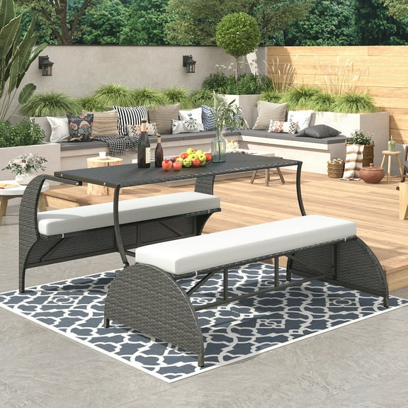 Segmart U_STYLE Versatile Outdoor Loveseat that Converts to Four Seats and A Table, Suitable for Gardens and Lawns, Beige Cushion