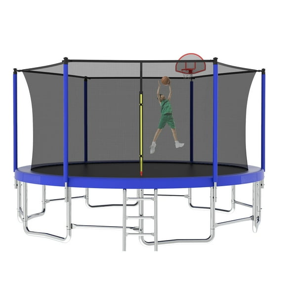 16FT Outdoor Trampoline for Kids and Adults with Basketball Hoop, SEGMART Recreational Trampoline with Safety Enclosure Net, Heavy Duty Trampoline with 1320LBS Weight Capacity for Backyard, Patio