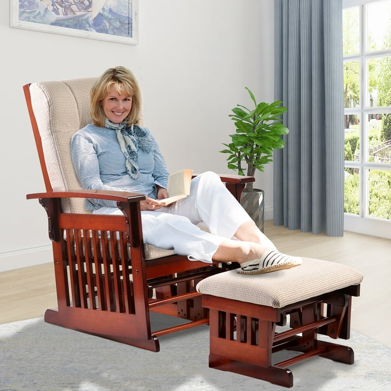 Segmart Upholstery Glider Rocker and Ottoman Set, Retro Caramel