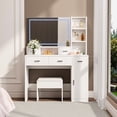 thumbnail image 1 of Segmart White Dressing Table with LED 3-Color Lighted Mirror, Power Outlet, 5 Drawers & Stool, Modern Vanity Desk for Bedroom with Storage Shelf, 1 of 8