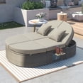 thumbnail image 1 of 2-Person Outdoor Sun Bed Patio Daybed with Adjustable Backrest, Foldable Cup Trays, PE Rattan, 6 Cushions & Pillows for Poolside Lawn Garden, 1 of 7