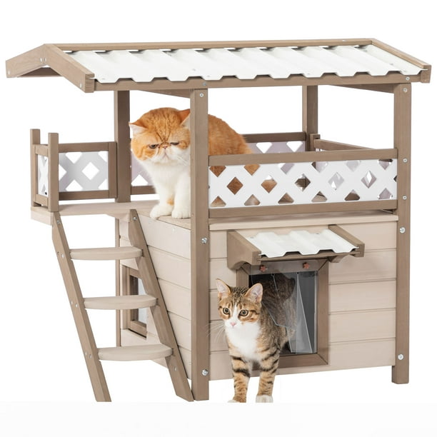 Segmart Wood Cat House, Outdoor Indoor 2 Story Design Kitty Shelter Pet