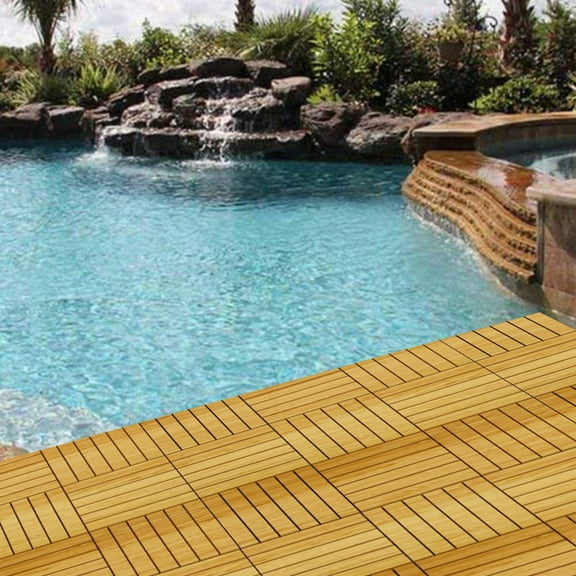 Segmart Wood Interlocking Deck Tiles Pack of 10, Solid Wood Teak Deck Tiles Interlocking, 12 x 12" Interlocking Outdoor Indoor Wood Tiles, Waterproof Floor Tiles, Natural Color, SS2024