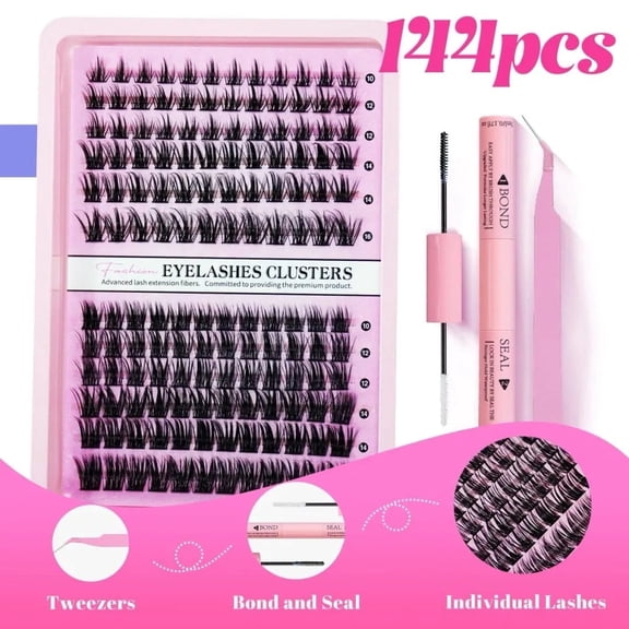 Segmented Self-Grafting False Eyelash Set with Glue & Tweezers, 10-16mm Natural Fairy-like Cluster Lashes, DIY Extension Kit for Beginners