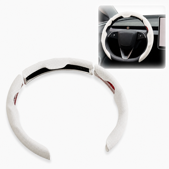 Segmented Steering Wheel Cover - Universal 15-Inch Nappa Leather Auto Steering Wheel Protector - Breathable Perforated Design, Anti-Slip & Sweat-Absorbent Interior Accessory for Cars, SUVs & Trucks