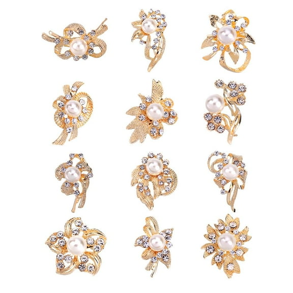 Segolike 12 Pieces Rhinestone Brooch Set Artificial Pearls Wedding Jewelry Gift Occasion: for Anniversary Gold