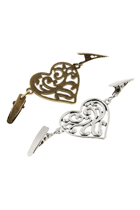 2 Pack Non-Slip Heart Shape Women Cardigan Sweater Clip Blouse Shawl Shrug Clip Shirt Collar Tips Retro Alligator Clip Clasps Brooches Pins