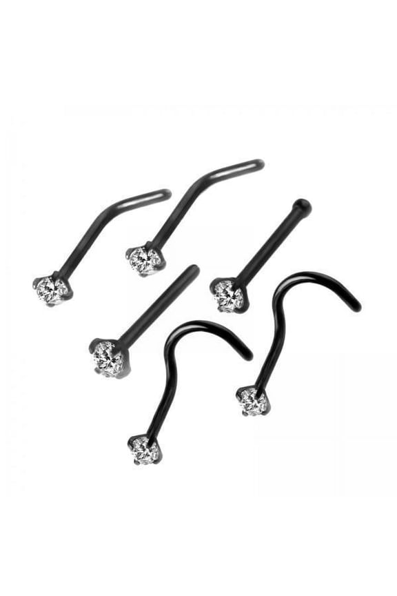 2x6Pcs Corkscrew Nose Rings Stainless Steel Nose Studs for Men Women Birthdays Black