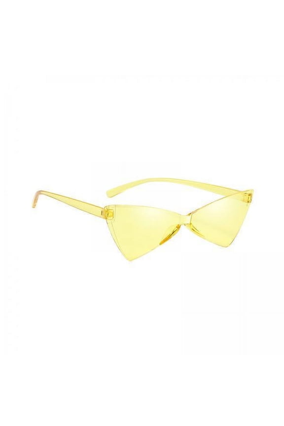 2xCat Eye Sunglasses Summer Tinted Frameless Glasses UV400 Triangle Sunglasses Yellow