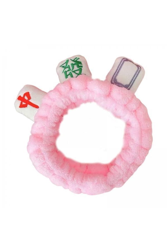 2xMahjong Makeup SPA Headband Soft Flannel for Face Wash Women Pink